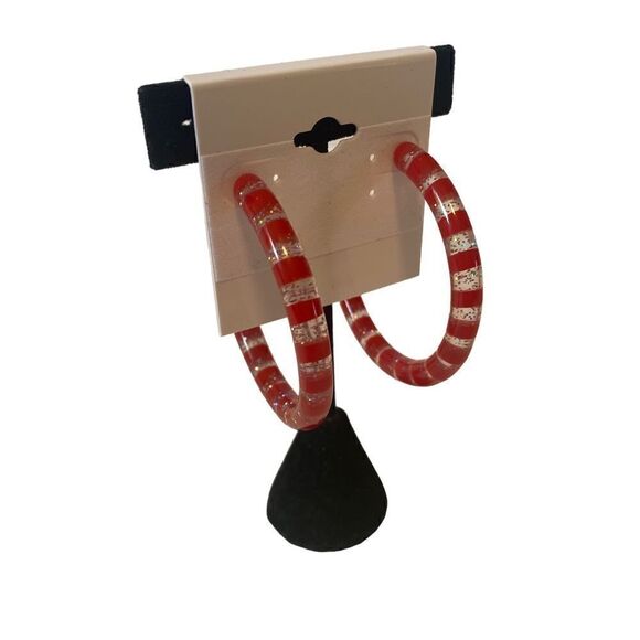Darbie Angell Red Striped Sparkly & Clear Resin Hoops. - Picture 3 of 6